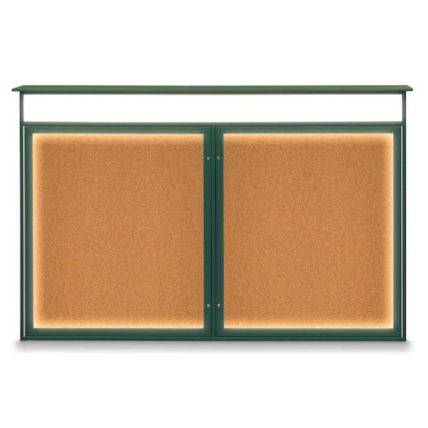 United Visual Products 96"x48" 2-Door Enclosed Outdoor Letterboard, Green Felt/Satin UV1161DDD9648PLUS-SATIN-GREEN - main